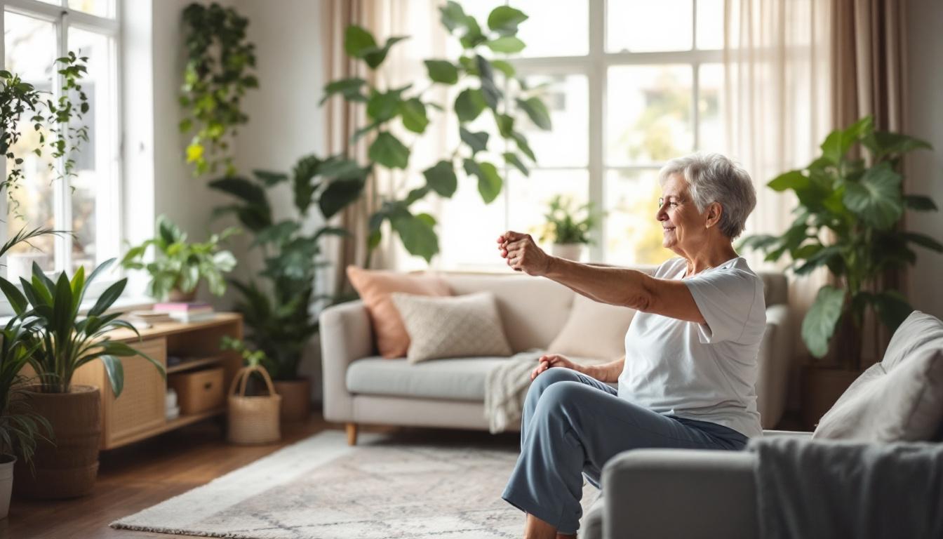 allenamento di 8 minuti sulla sedia per over 55 che migliora tono muscolare ed equilibrio in modo semplice e sicuro.